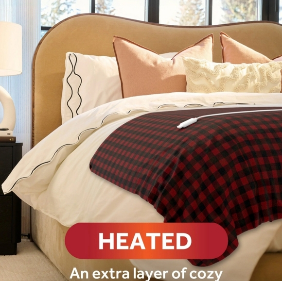 Sunbeam Microplush Sherpa Heated Throw with Storage Bag, Red Plaid - Picture 8 of 14